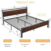 Fast Furnishings King Mahogany Wood Metal Bed Frame